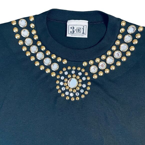 Black Diamante and gold studded short sleeve T-shirt size 1X - Picture 6 of 10